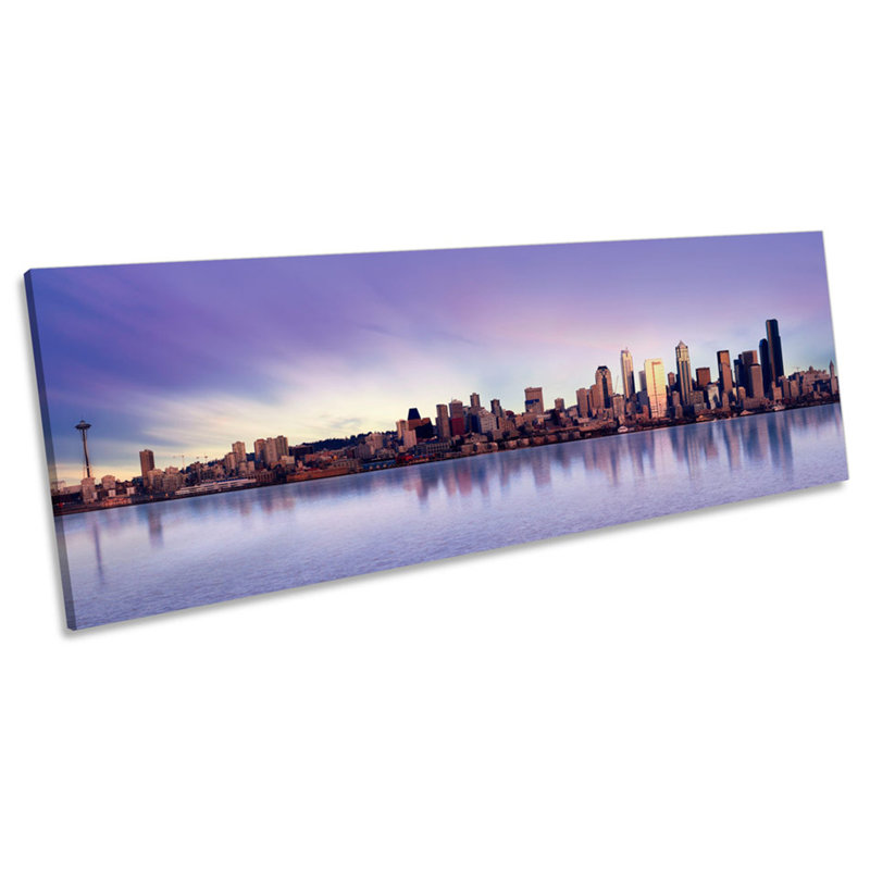 Seattle City Sunset Skyline - Wrapped Canvas Panoramic Print, 30.48cm H x 91.44cm W