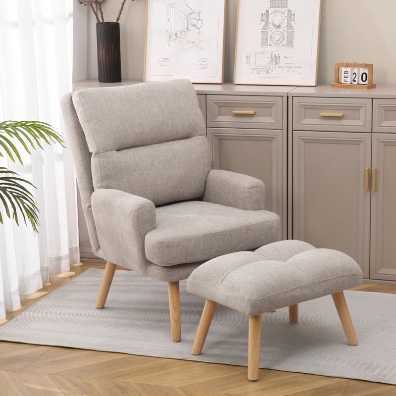 Fauteuil d'appoint avec repose-pieds Deeda, Lin gris