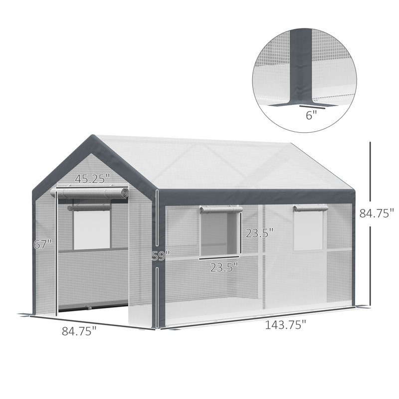 Outsunny 12' x 7' x 7' White and Dark Grey Walk-In Greenhouse