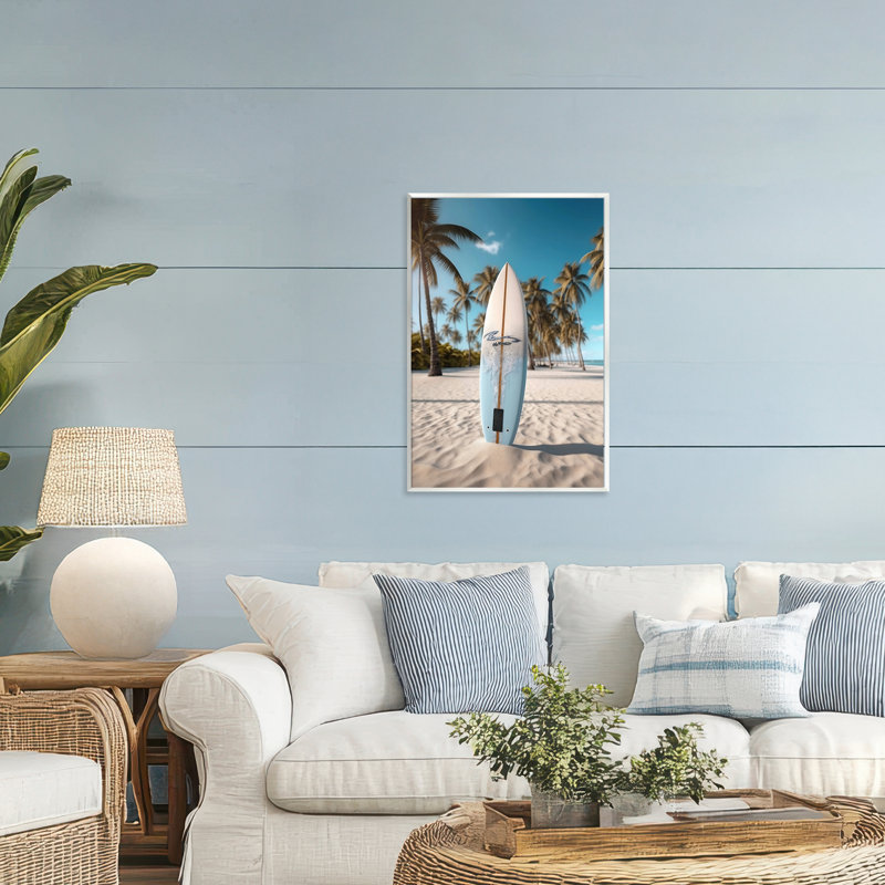 Plaque murale de planche de surf debout sur fond flou, design par LSR Design Studio, H 19 po x l 13 po