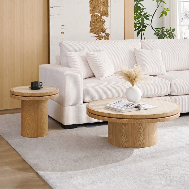 Ensemble de table ronde en panneau de fibres à densité moyenne aggloméré de 19,49 po + 35,43 po pour la salle de réception d'un appartement