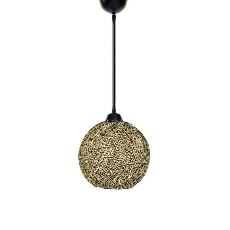 Handmade Jute Chandelier, Bohemian & Scandinavian Style, 8.7 x 9.4 inches | Adjustable Cable for Custom Height (Up to 21.7 inches) | E27 Socket, Max 40W | Chic Yellow & Black Design for Modern Spaces