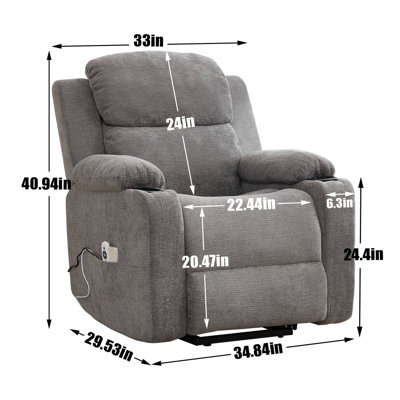 Fauteuil inclinable électrique en chenille jusqu'à 350 lb, mécanisme de mouvement robuste avec massage par vibration à 8 points et chauffage lombaire, porte-gobelets en acier inoxydable