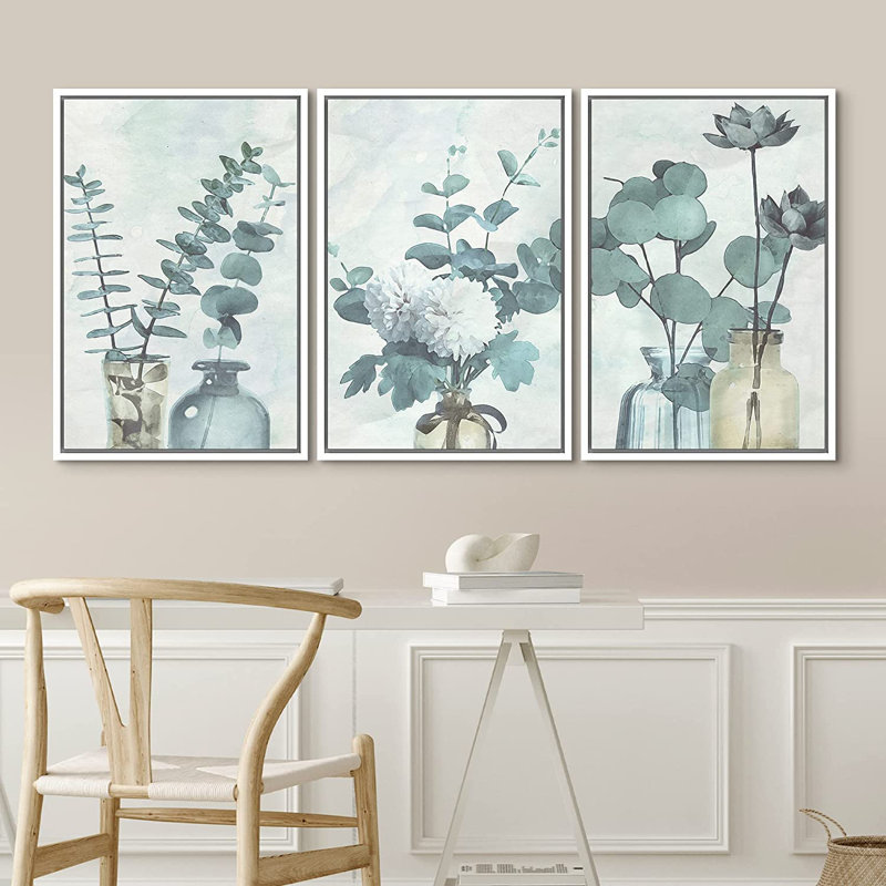 Ensemble de 3 impressions sur toile à cadre flottant, Blanc, H 24 po x l 48 po x P 1,5 po