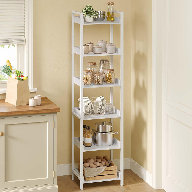 6 Tier Narrow Corner Bookshelf, Wooden Display and Storage, White