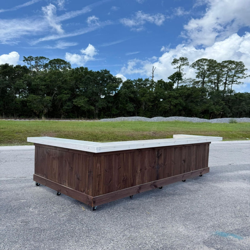 8ft U-shaped Wooden Bartender Station Bar With 1 Shelf And Stained Finish