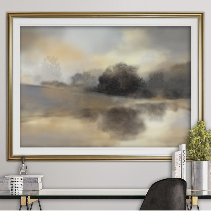 « misty étang », reproduction de peinture à l’acrylique encadrée, H 28 po x l 38 po x P 1,5 po, Or
