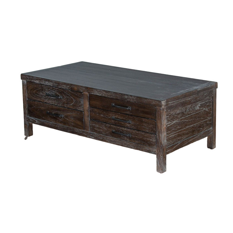 Table basse Nikay, 5 tiroirs, brun foncé Mindi, rectangulaire 50 pouces