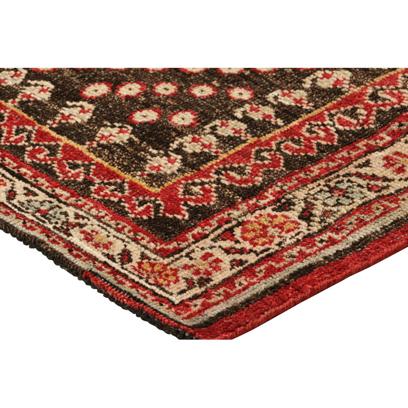 Rug & Kilim’S Tribal Style Square Rug In Brown And Red With Floral Patterns, Rectangle 10' x 14'