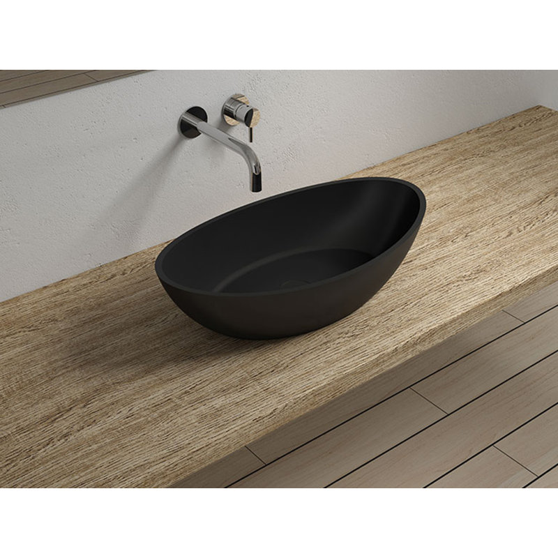 Lavabo de salle de bain vasque en résine 24 po x 13 po Badeloft WB-03-MBLK, Noir mat, Noir mat
