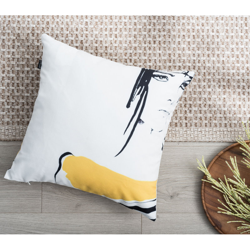 Abstract Woman Black and Yellow Polyester Throw Pillow