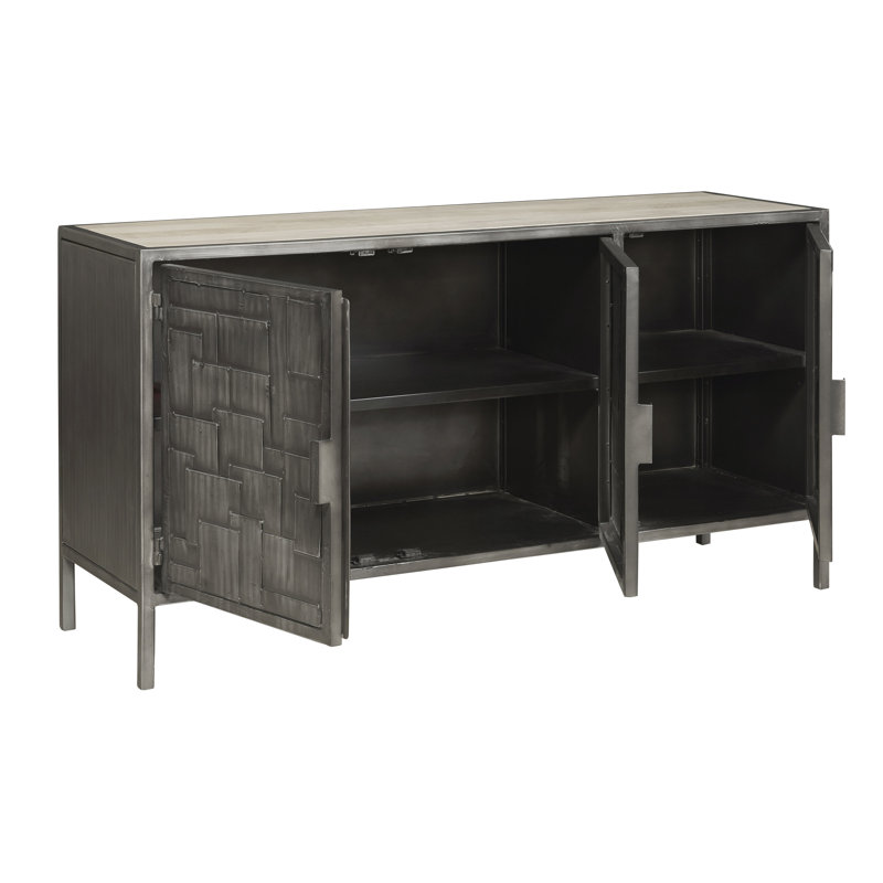 Gray Mango Wood and Metal 3-Door Sideboard