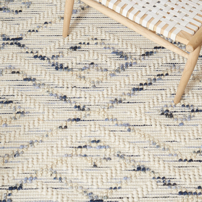 Honesdale Hand Loomed Wool/Jute/Cotton Geometric Rug in Blue/Ivory, Square 6'