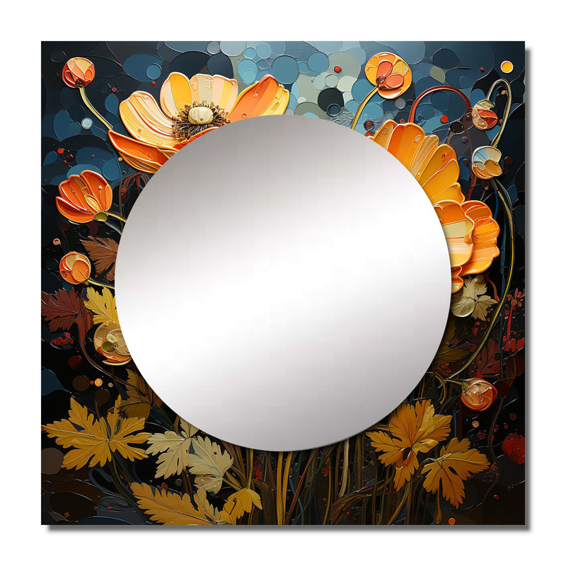 Savain - Grand miroir carré floral pour décoration murale, 36 po x 36 po