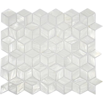 White Cube Pearl Shell Tile 12 x 12 in Mesh-Backed Sheet (1 Sq Ft)