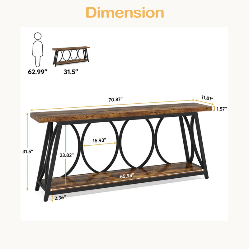 Table de couloir, console rétro, table de canapé robuste, Brun rustique