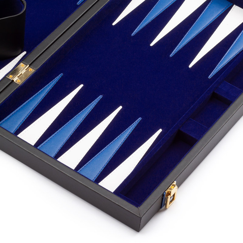 Jeu de backgammon en cuir, M, Bleu et noir