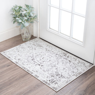 Tapis oriental gris à motif floral Arnola Marley pour salon, chambre à coucher et salle à manger