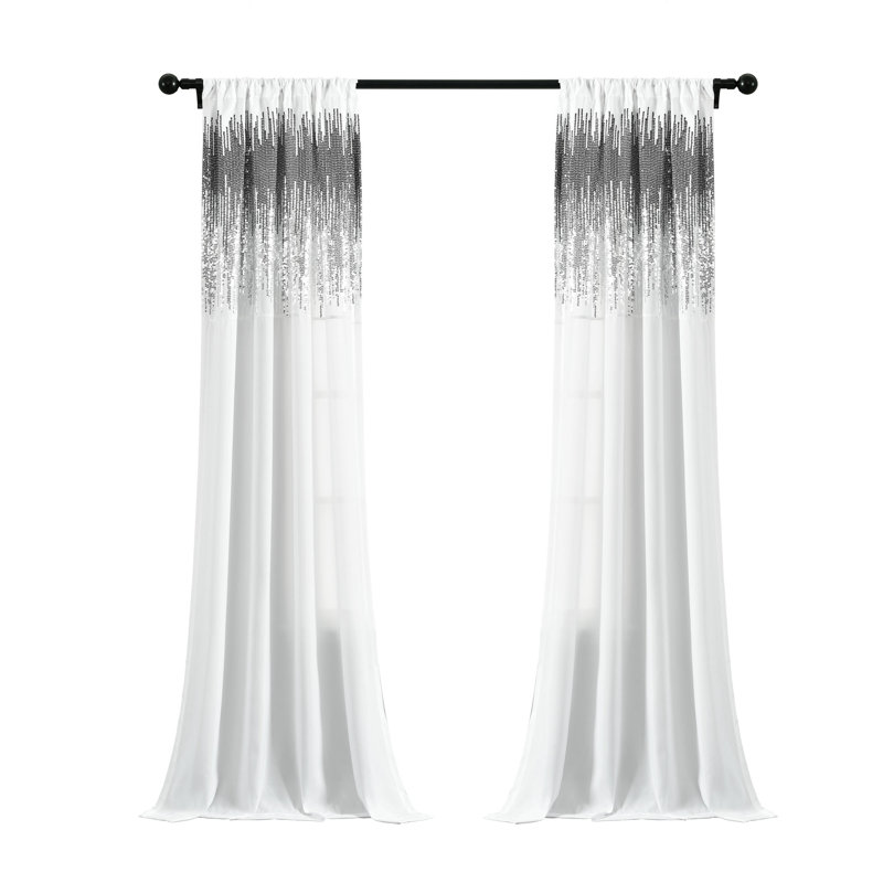 Shimmer Sequins Semi Sheer Curtain Pair, White