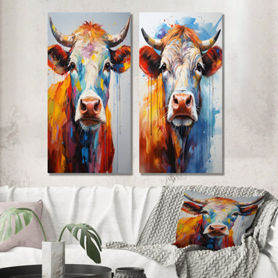 Vache colorée expressionniste - ensemble de 2 décorations murales