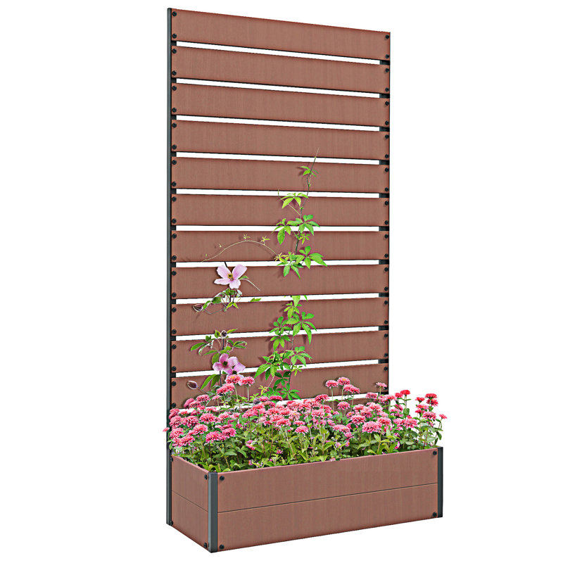 Boîte à fleurs surélevée avec treillis, H 70,76 po x l 35,76 po x P 15,01 po, Brun