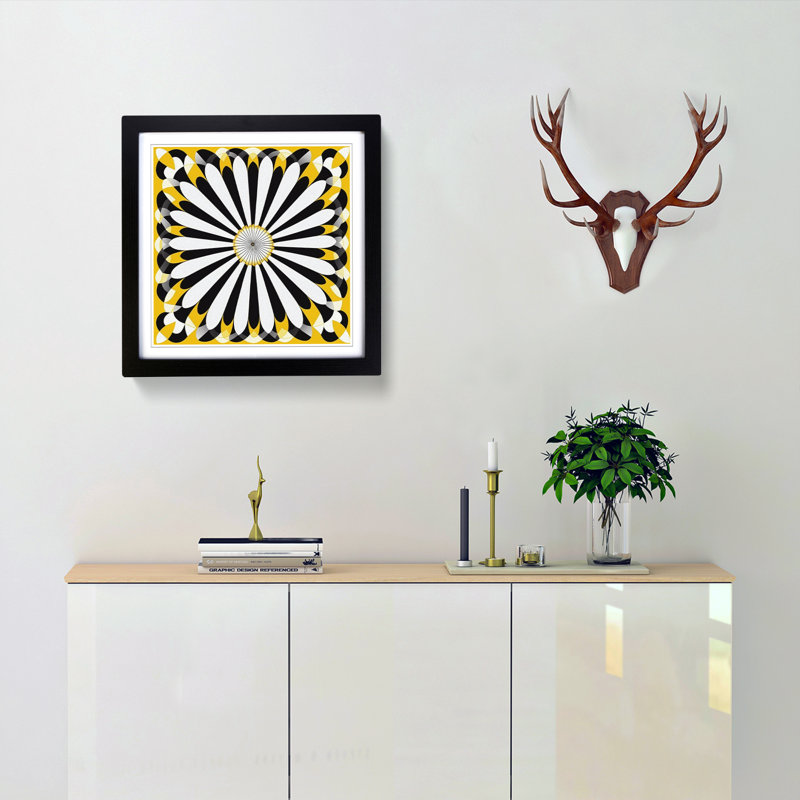 Daisy Op Art No.2 - Single Picture Frame Print on Wood, Black