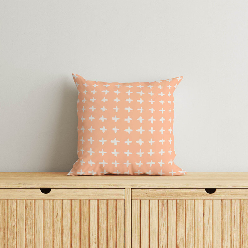 Coussin décoratif à carreaux, Pêche / orange, H 18 po x l 18 po