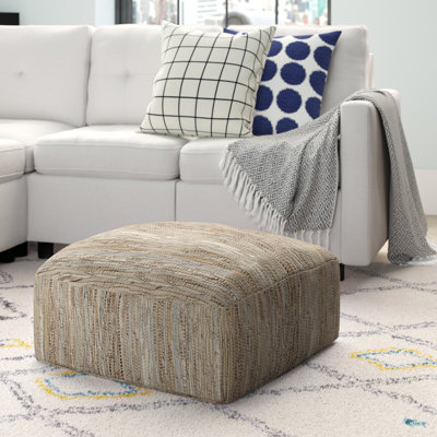 Repose-pieds carré rayé en cuir véritable de 24 po de largeur Carden