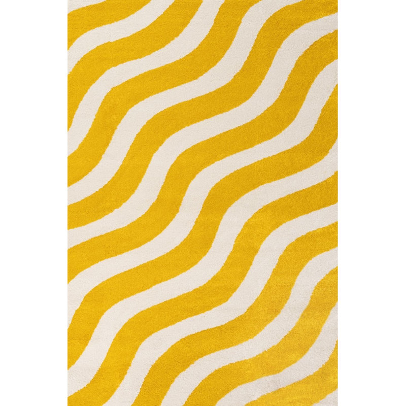 Joli Wavy Area Rug Soft Dense Pile for Living Rooms and Bedrooms, Rectangle 120 x 170 cm, Yellow/White