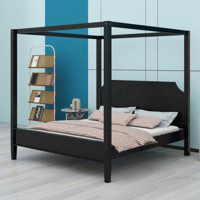 Base de lit à baldaquin en bois avec tête de lit et pieds de soutien renforcés