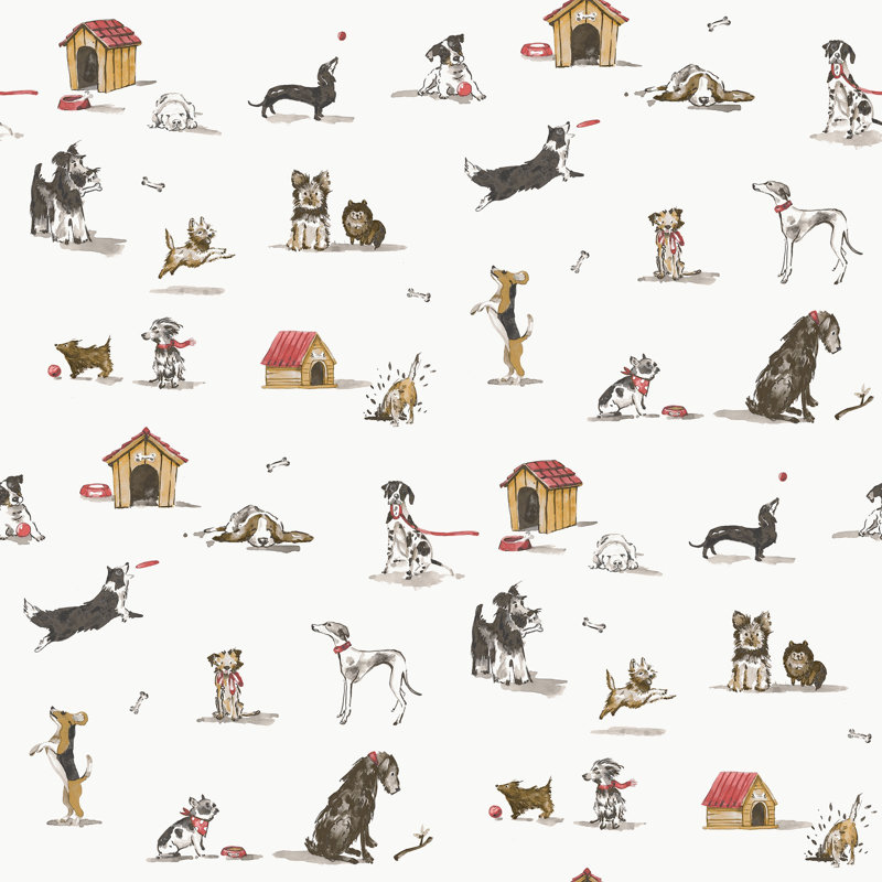 Kids and Teens Collection Doggies Wallpaper Roll, Red
