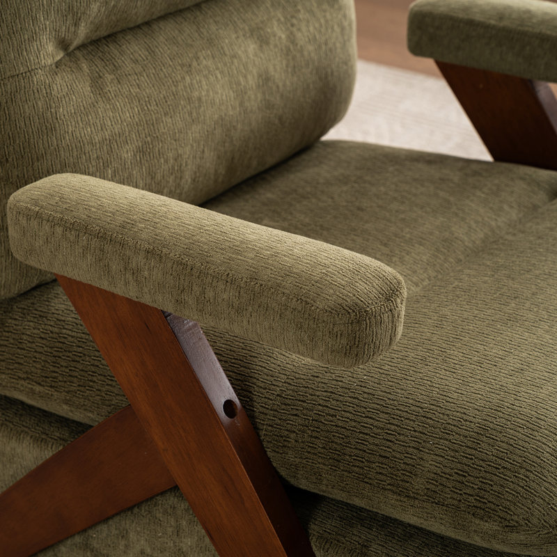 Chaise d'appoint rembourrée de style Mid-Century avec pieds en bois massif, Vert