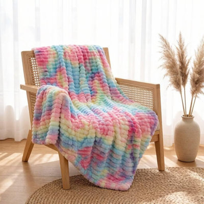 Myru Soft Tie Dye Faux Fur Throw Blanket (63" x 79") - Plush Rainbow Ombre Blanket for Couch, Bed, and Living Room Decor