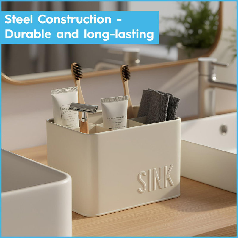 Harbour Housewares - Vintage Metal Sink Tidy, Cream