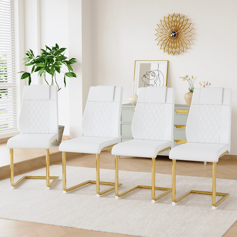 Chaises de salle à manger modernes, 4, Doré, Blanc