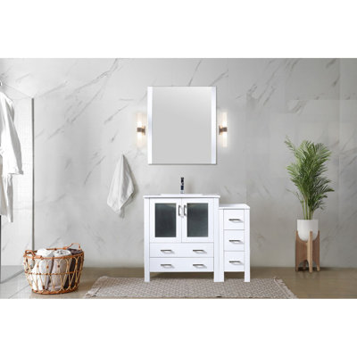 Meuble-lavabo simple 42 po x 18,25 po blanc, comptoir en céramique, robinet, fermeture en douceur, comptoir avec résistance aux taches 42 po Dessus et égratignure