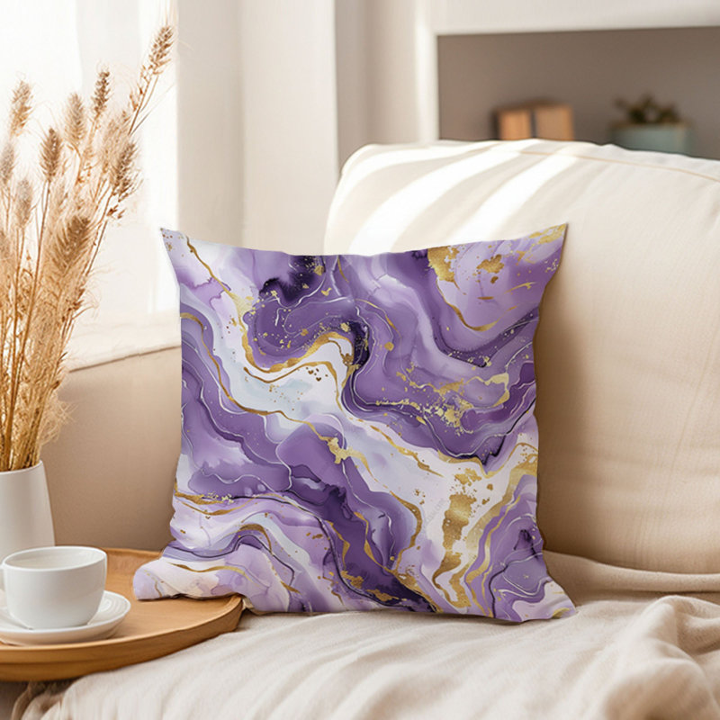Abstract Purple & Gold Marble Geode XII Modern, 18"H x 18"W
