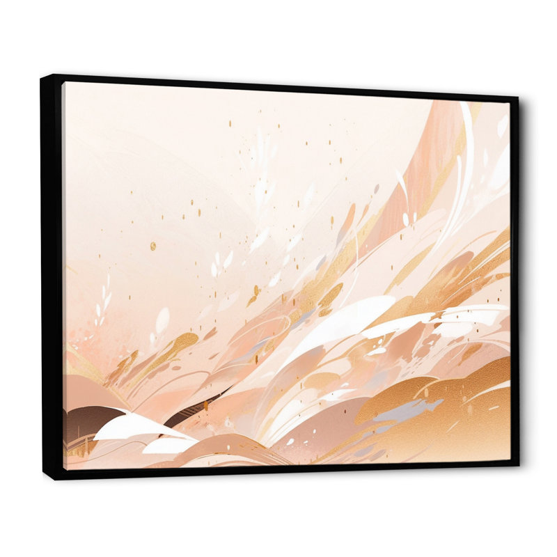 Beige abstrait symétrique sur toile, H 16 po x l 32 po x P 1 po, Cadre flottant noir