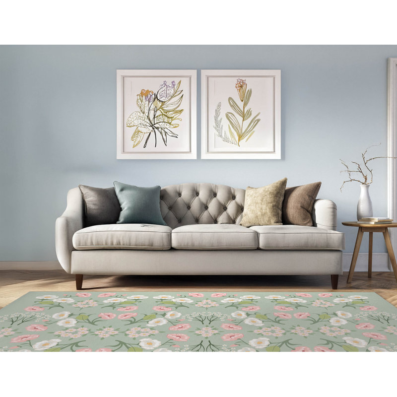 Tapis d'intérieur antidérapant May fleurs, Rectangle 4pi x 6 pi