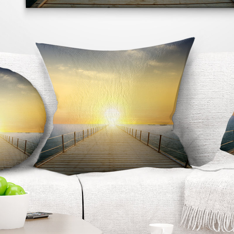 Coussin seascape océan coucher de soleil avec pilier, 16 po x 1 po, Coussin décoratif