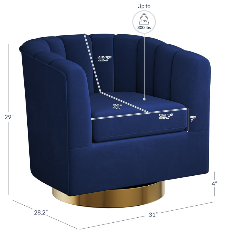 Fauteuil demi-tonneau pivotant de 31 po Brajan, Polyester bleu