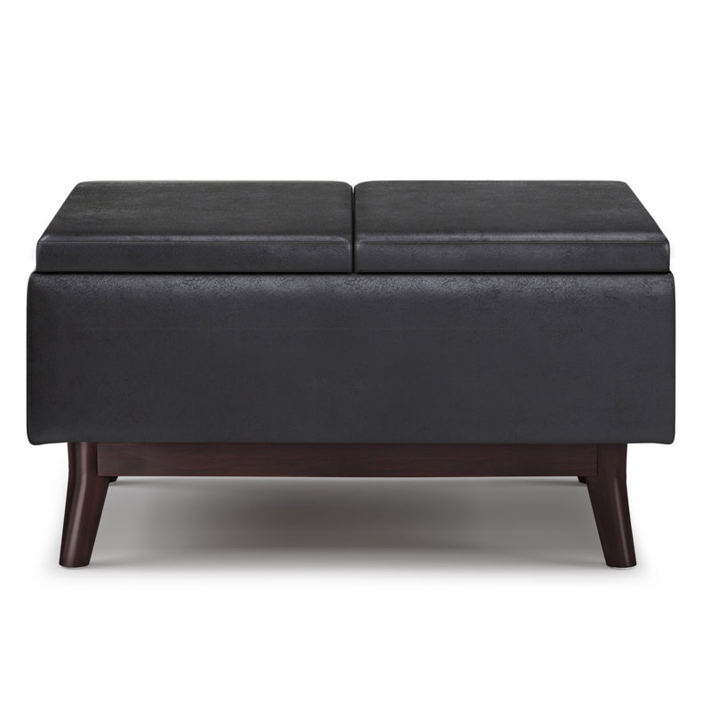 Repose-pieds capitonné rectangulaire Mid-Century avec plateau Owen, Similicuir noir vieilli
