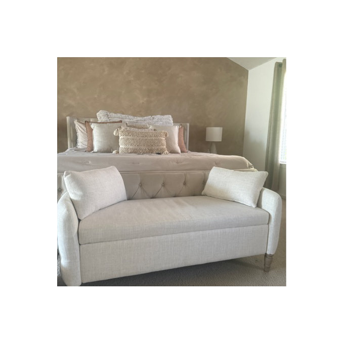 Aristides Farmhouse 59"W Flip Top Storage Bench with Two Pillows and Solid Wood Legs - Ivory