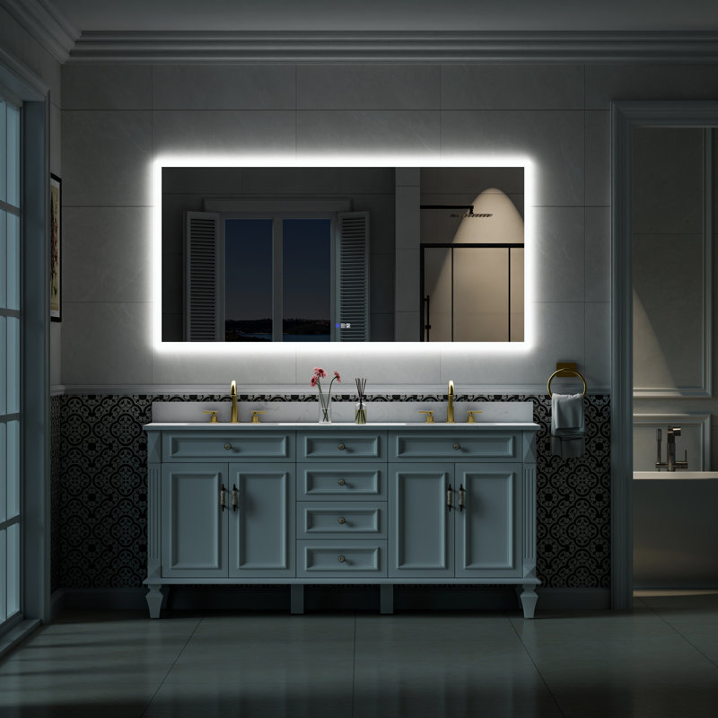 Brycenn Wall Mounted Bathroom Frameless With Back/Front Light LED Mirror,Anti-fog, 36" x 72"