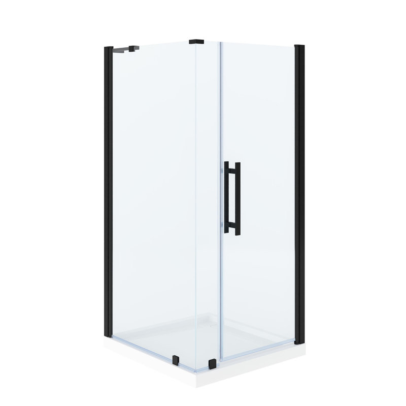 Ensemble de porte de douche pivotante en coin avec cadre noir OVE Breeze Pivot l 36 po x P 36 po x H 74 3/4 po., Noir mat