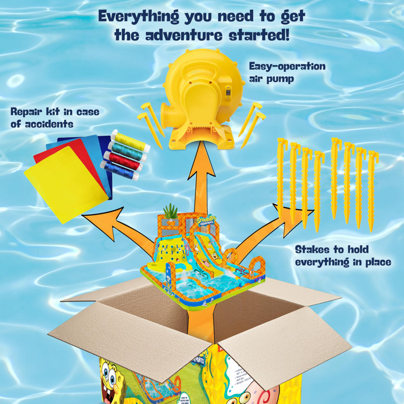 Sunny & Fun SpongeBob Mega Climb N’ Go Inflatable Water Slide with Climbing Wall, 2 Slides & More!