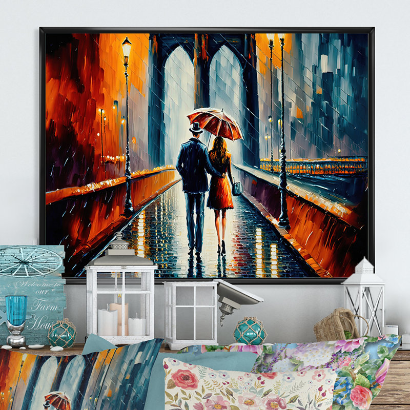 Promenade romantique - Impression sur toile, H 12 po x l 20 po x P 1 po, Toile avec cadre flottant noir