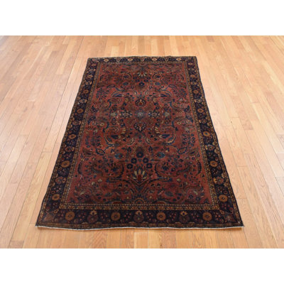 Tapis oriental brun foncé caramel 4 pi 3 po x 6 pi 4 po en excellent état avec poil long et doux noué à la main 100% laine