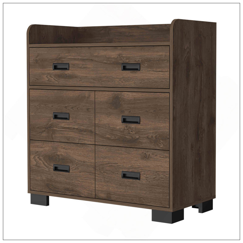 Commode Anemone, tiroir double, 4 tiroirs simples, Brun