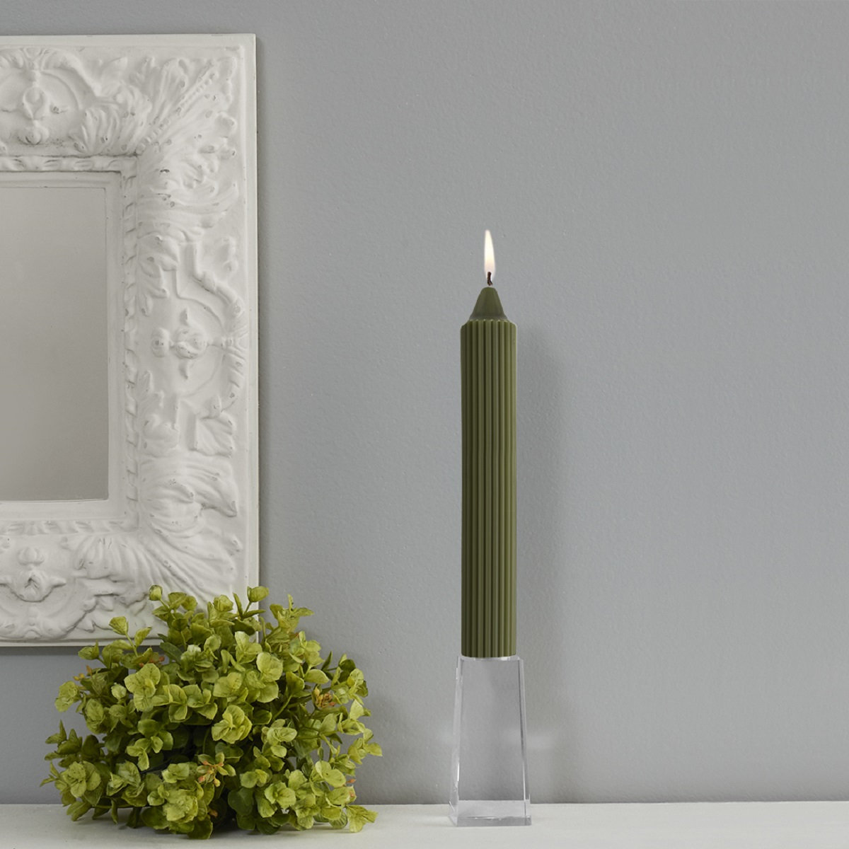 Unscented Taper Candle, Dark Olive, 9" H x 1.25" W x 1.25" D